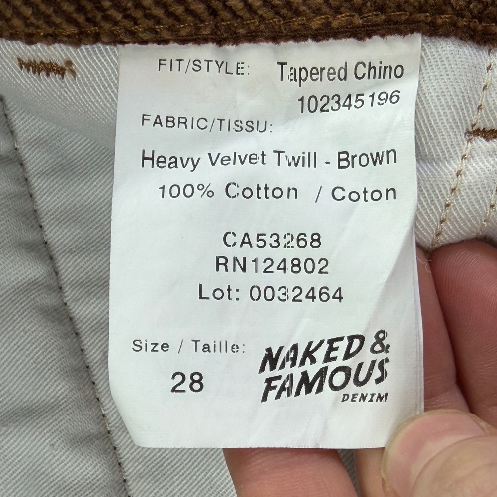Naked & Famous Tapered Chino Heavy Velvet Twill Men 28 Brown Japanese Fabric - Picture 7 of 13
